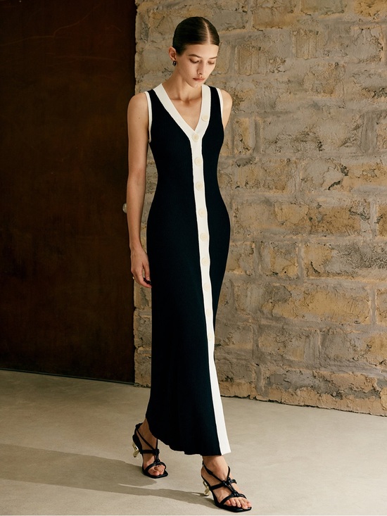 Commense Dresses & Skirts - 🆕NWT Commense Black Maxi Sweater Tank Dress with Cream Trim, Sz Medium